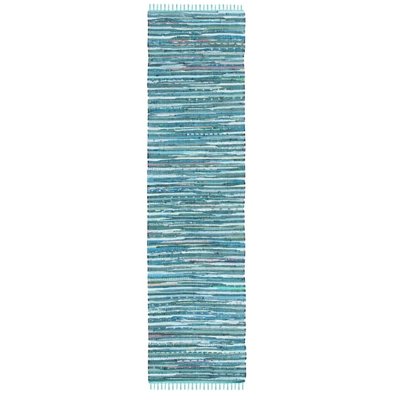 SAFAVIEH Rag Robynne Striped Cotton Runner Rug, Blue/Multi, 2'3" x 12'