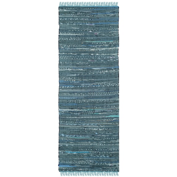 SAFAVIEH Rag Robynne Striped Cotton Runner Rug, Blue/Multi, 2'3" x 5'