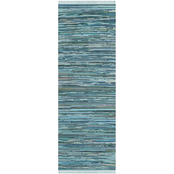 SAFAVIEH Rag Robynne Striped Cotton Runner Rug, Blue/Multi, 2'3" x 7'