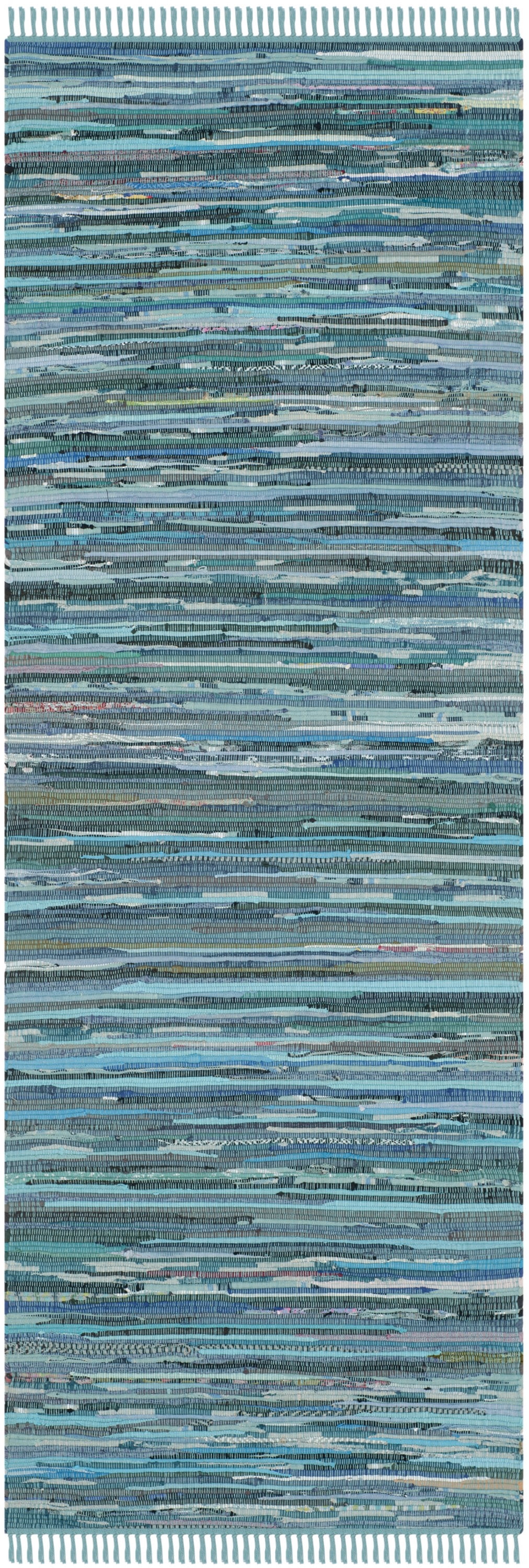 SAFAVIEH Rag Robynne Striped Cotton Runner Rug, Blue/Multi, 2'3" x 7