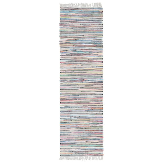 SAFAVIEH Rag Robynne Striped Cotton Runner Rug, Grey/Multi, 2'3" x 10'