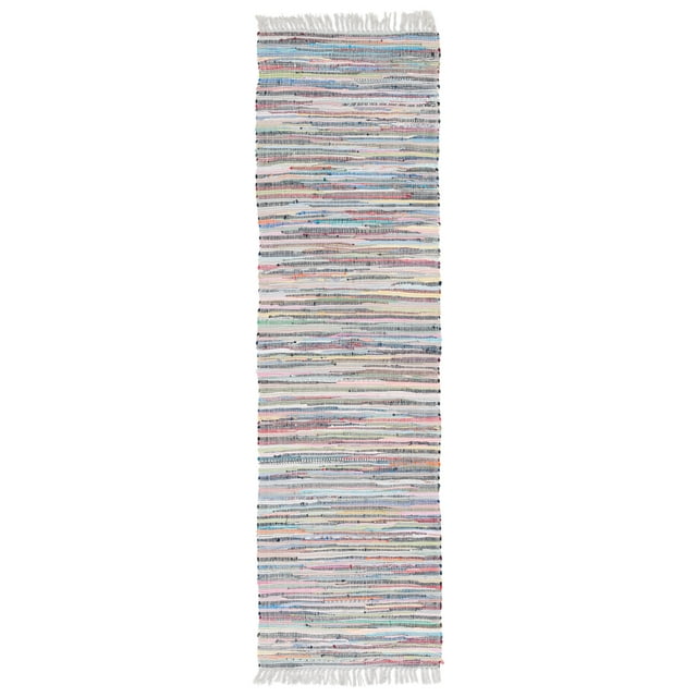 SAFAVIEH Rag Robynne Striped Cotton Runner Rug, Grey/Multi, 2'3" x 12