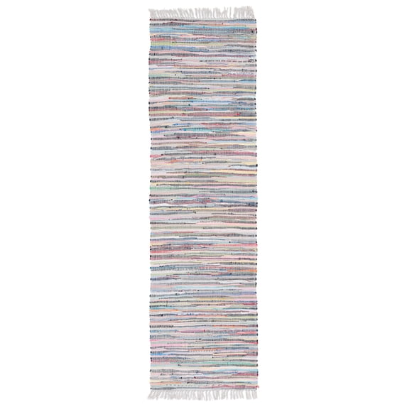 SAFAVIEH Rag Robynne Striped Cotton Runner Rug, Grey/Multi, 2'3" x 14'