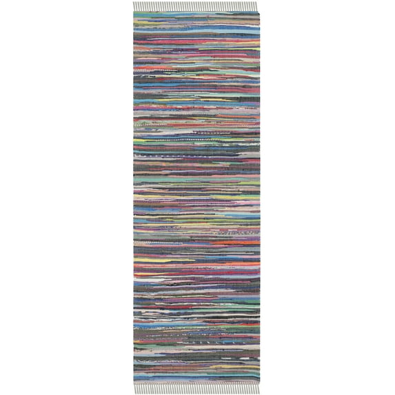 SAFAVIEH Rag Robynne Striped Cotton Runner Rug, Grey/Multi, 2'3" x 5'