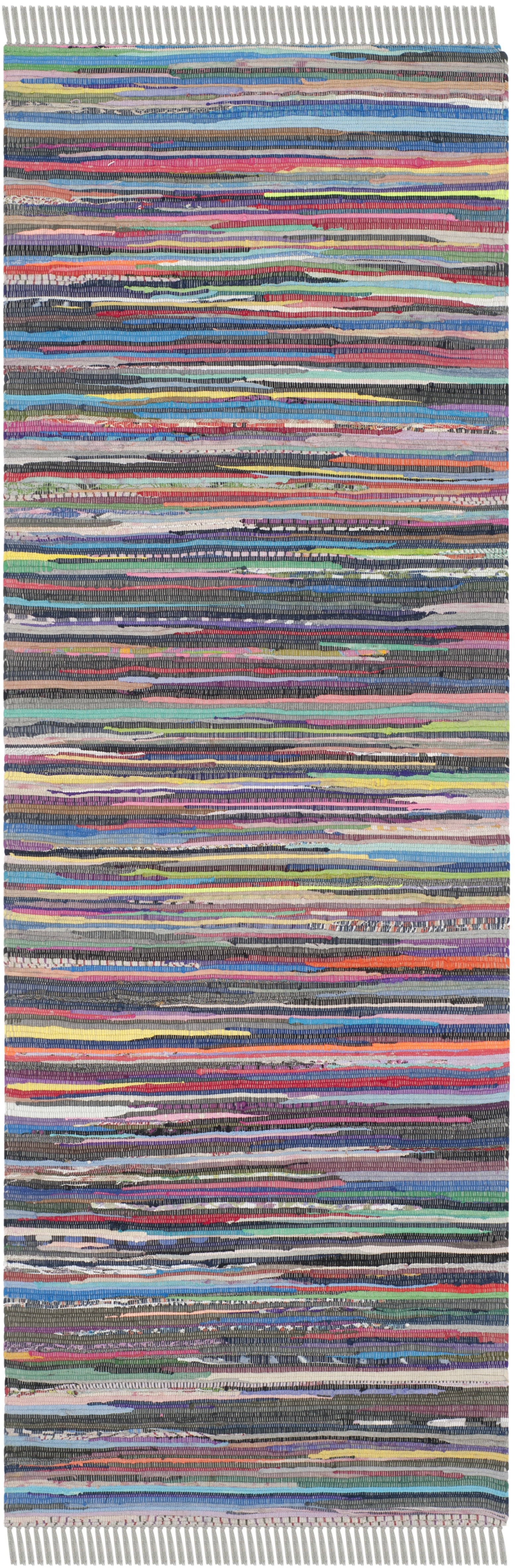 SAFAVIEH Rag Robynne Striped Cotton Runner Rug, Grey/Multi, 2'3
