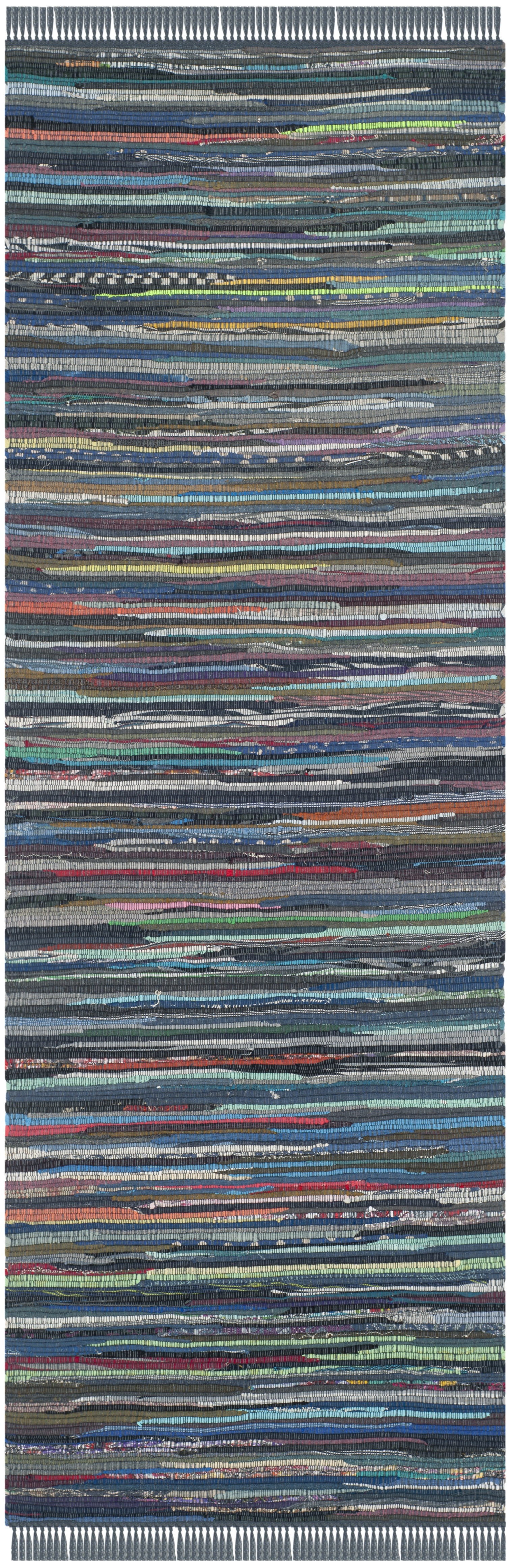 SAFAVIEH Rag Robynne Striped Cotton Runner Rug, Ink/Multi, 2'3