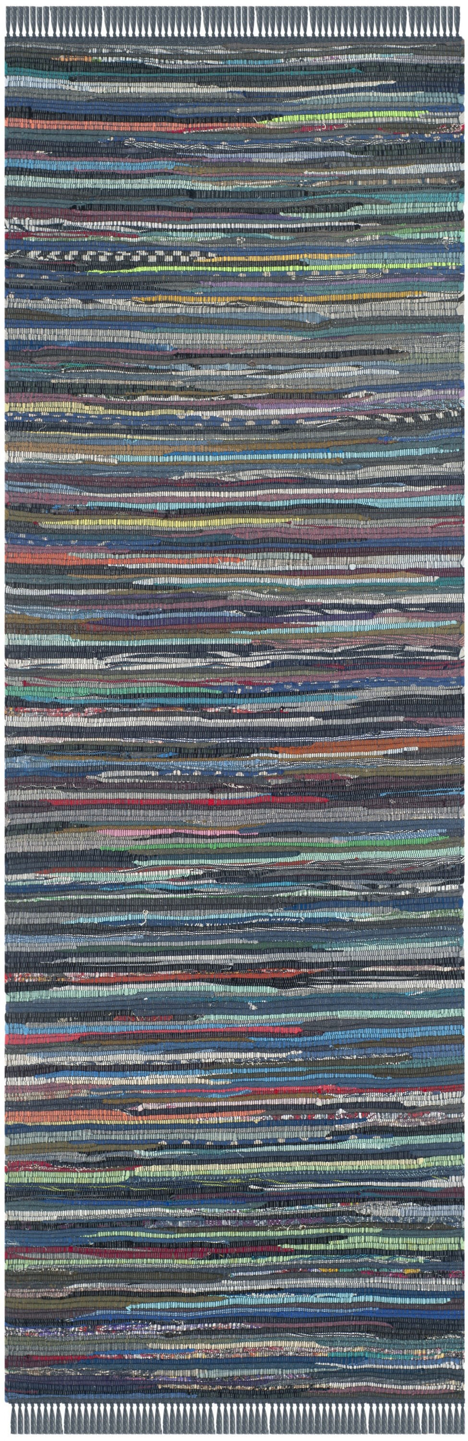 SAFAVIEH Rag Robynne Striped Cotton Runner Rug, Ink/Multi, 2'3" x 7