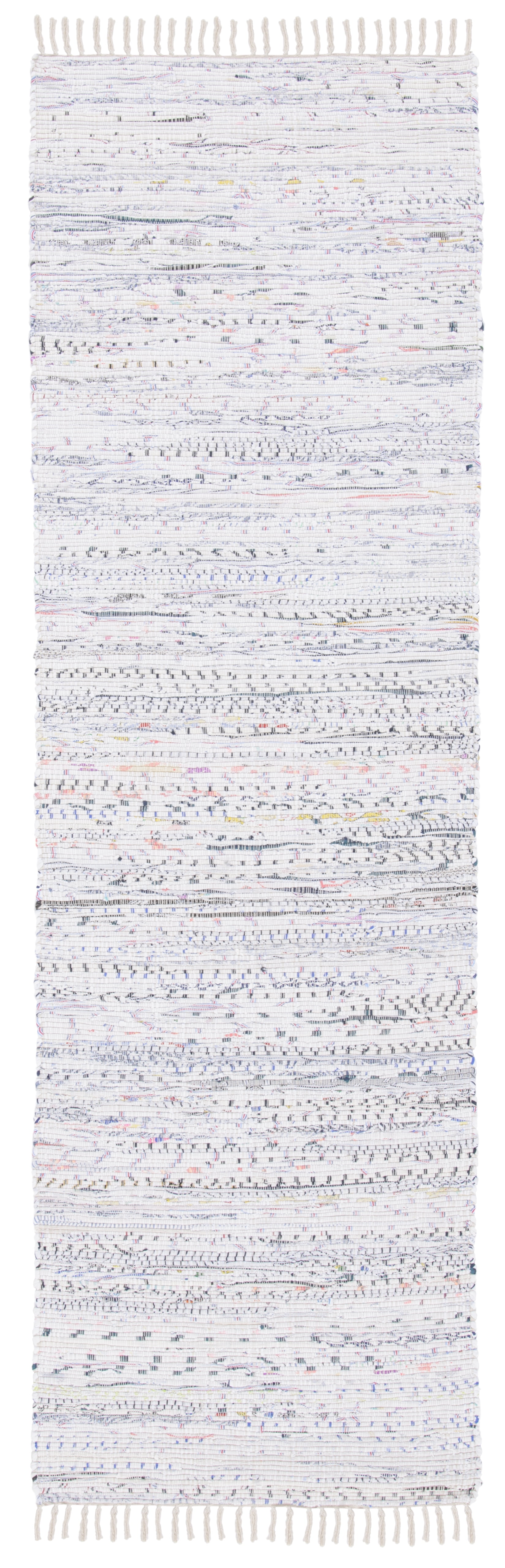 SAFAVIEH Rag Robynne Striped Cotton Runner Rug, Ivory/Multi, 2'3" x 18'