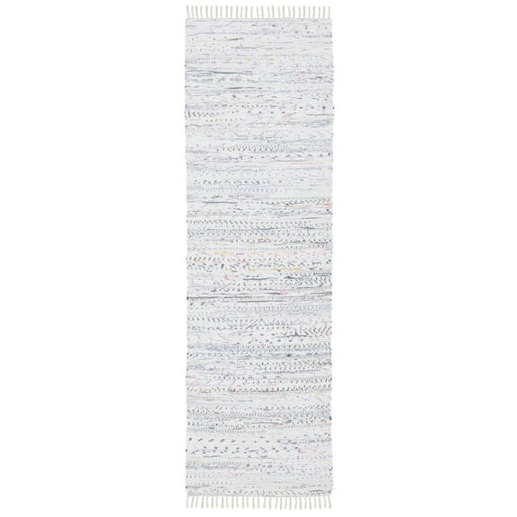 SAFAVIEH Rag Robynne Striped Cotton Runner Rug, Ivory/Multi, 2'3" x 22'