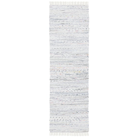SAFAVIEH Rag Robynne Striped Cotton Runner Rug, Ivory/Multi, 2'3" x 22'