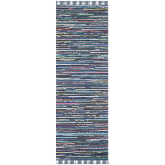 SAFAVIEH Rag Robynne Striped Cotton Runner Rug, Purple/Multi, 2'3" x 5'