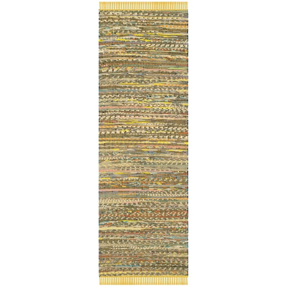 SAFAVIEH Rag Robynne Striped Cotton Runner Rug, Yellow/Multi, 2'3" x 12'