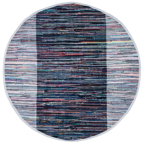 SAFAVIEH Rag Romeo Striped Cotton Area Rug, Grey/Black, 6' x 6' Round