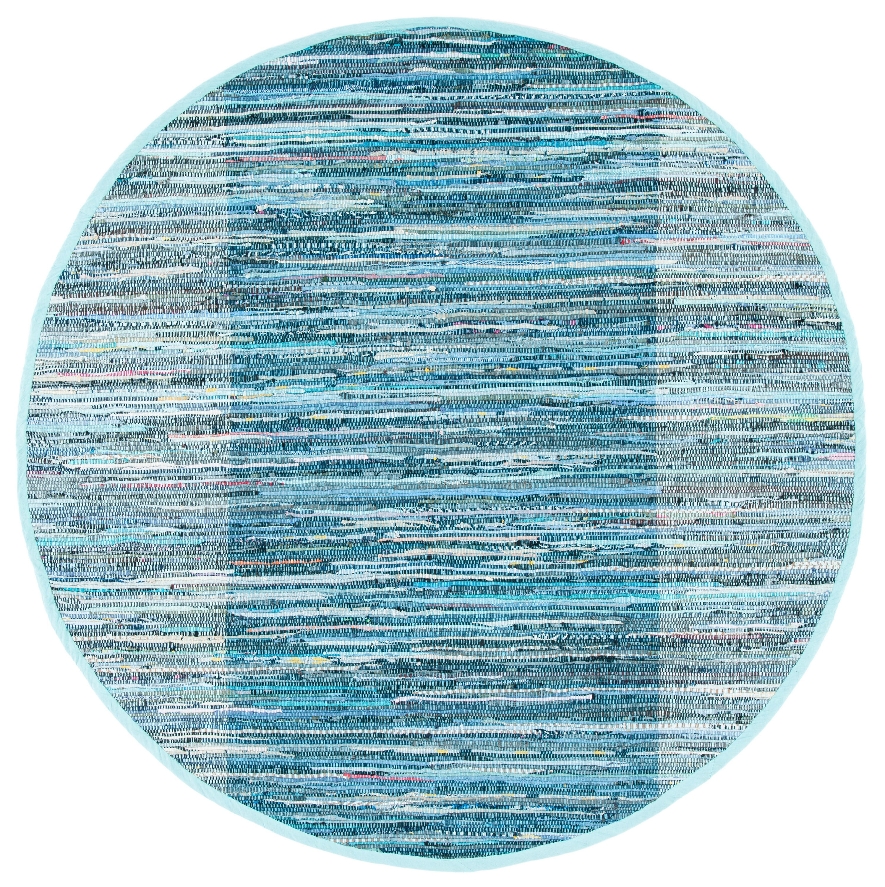 Light Blue and Gray Handwoven Round Cotton Area Rug