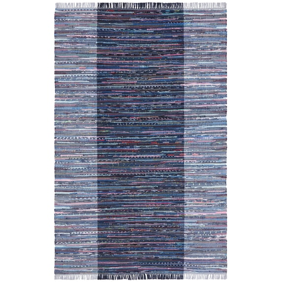 SAFAVIEH Rag Romeo Striped Fringe Cotton Area Rug, Grey/Black, 4' x 6'
