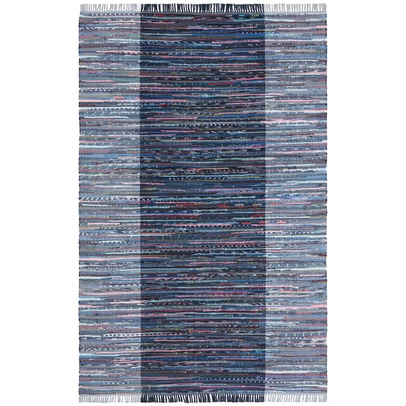 SAFAVIEH Rag Romeo Striped Fringe Cotton Area Rug, Grey/Black, 5' x 8'