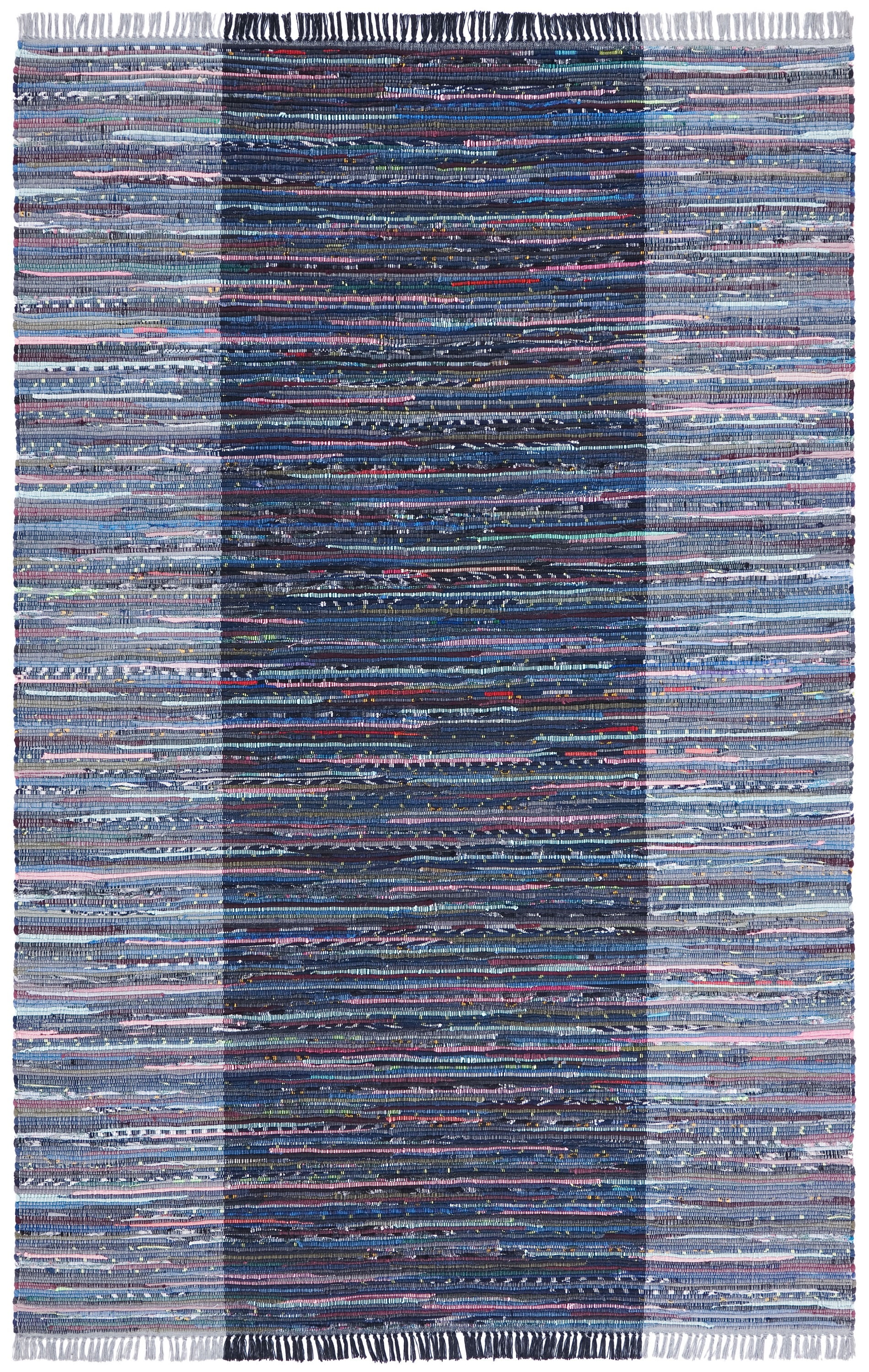 SAFAVIEH Rag Romeo Striped Fringe Cotton Area Rug, Grey/Black, 6' x 9'