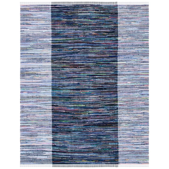 SAFAVIEH Rag Romeo Striped Fringe Cotton Area Rug, Grey/Black, 9' x 12'