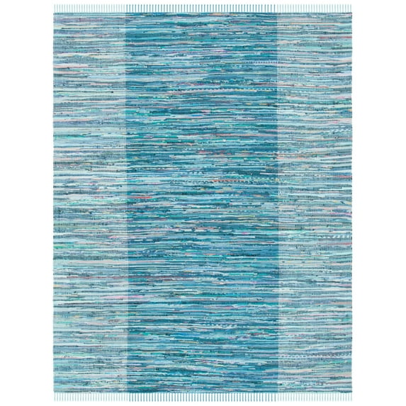 SAFAVIEH Rag Romeo Striped Fringe Cotton Area Rug, Light Blue/Grey, 4' x 6'