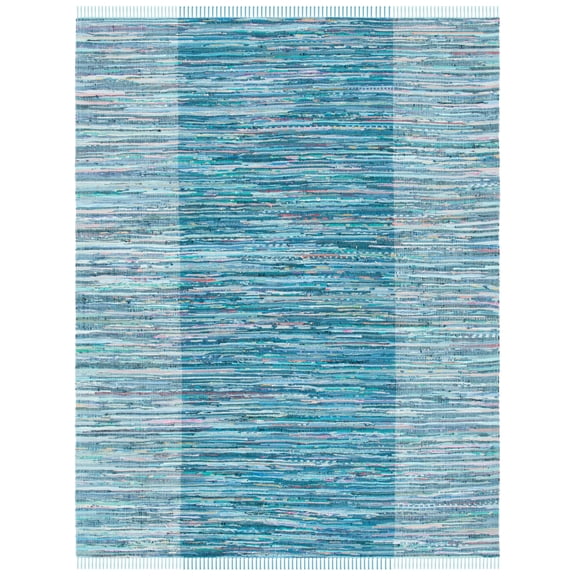SAFAVIEH Rag Romeo Striped Fringe Cotton Area Rug, Light Blue/Grey, 5' x 8'