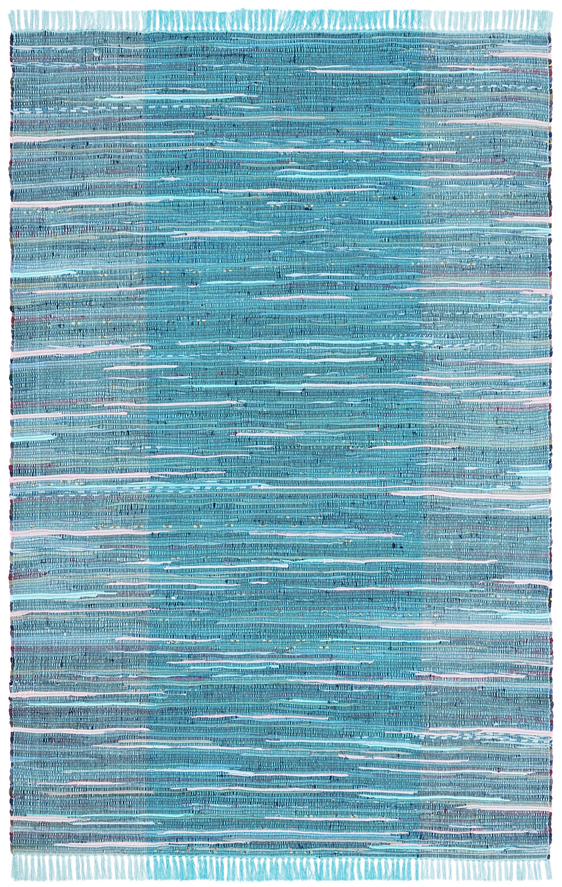 Handwoven Light Blue and Grey Cotton Rectangular Area Rug