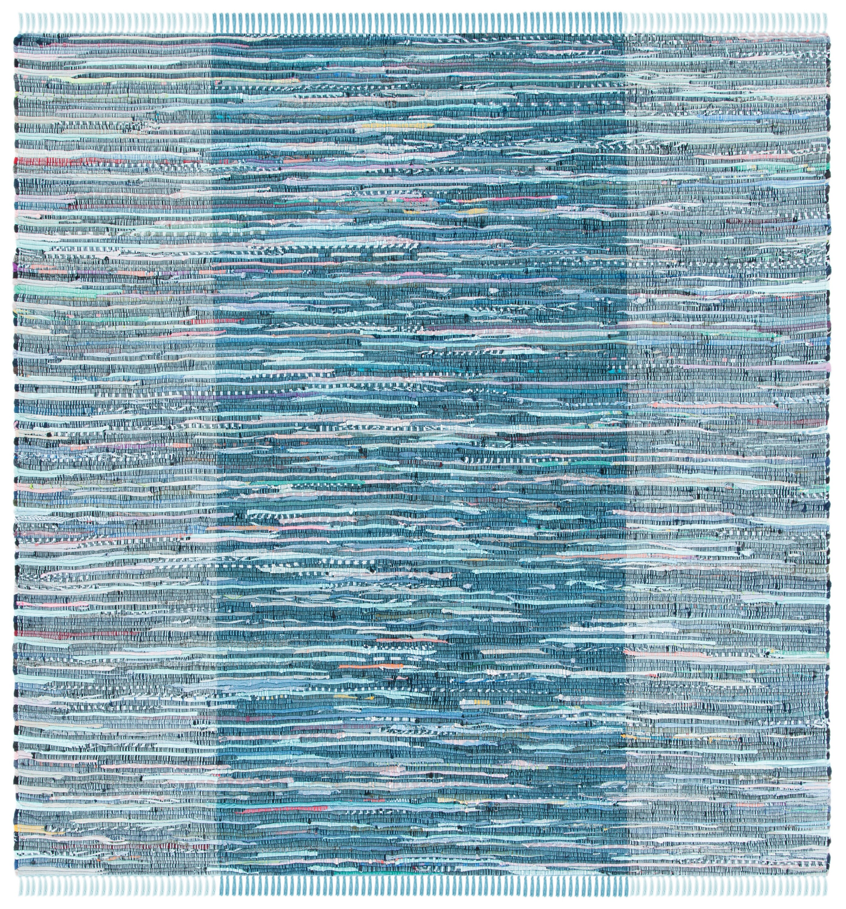 Handwoven Light Blue and Gray Cotton Square Area Rug