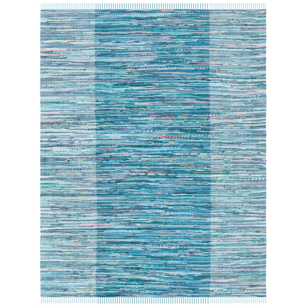 SAFAVIEH Rag Romeo Striped Fringe Cotton Area Rug, Light Blue/Grey, 6' x 9'