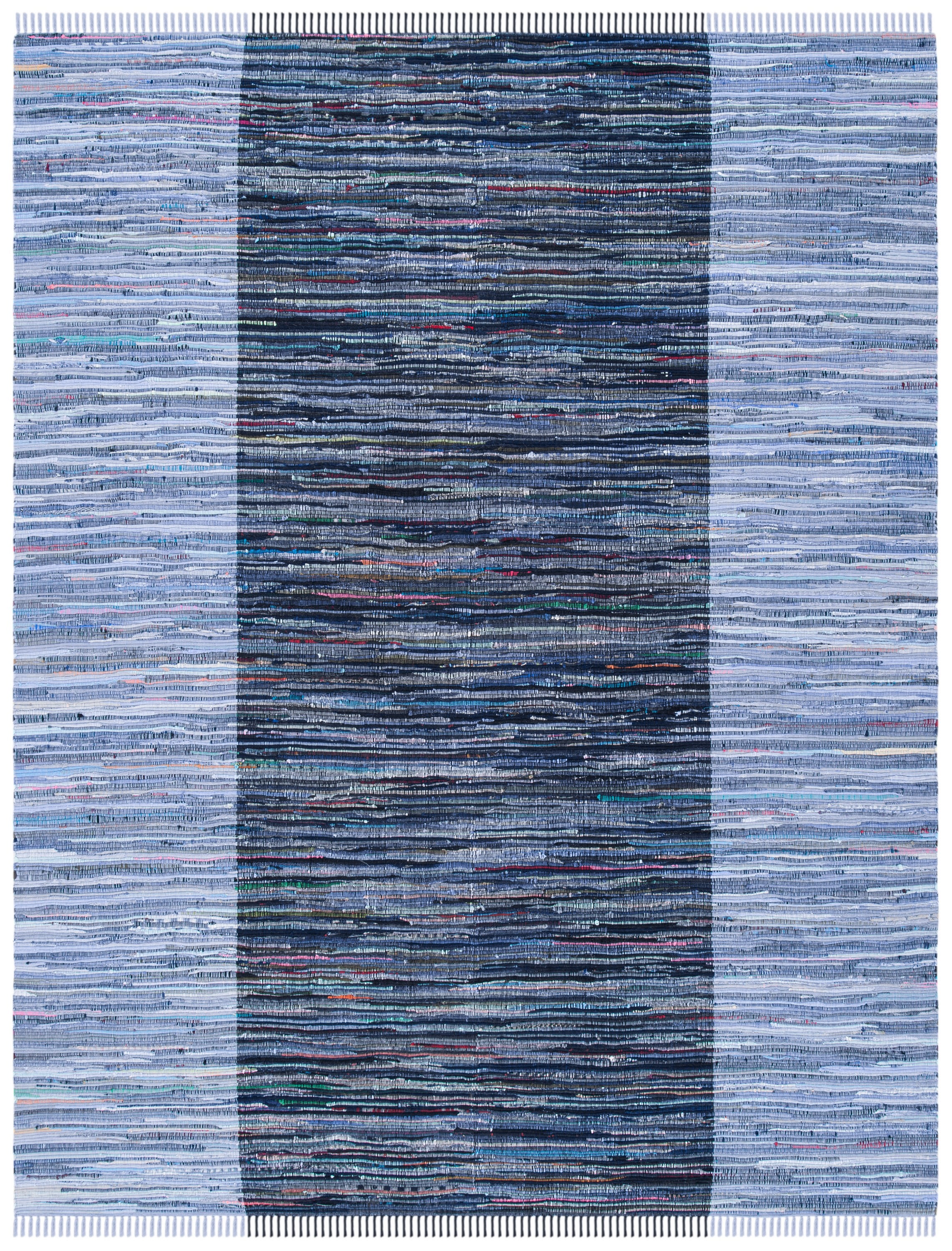 Navy and Blue Handwoven Boho Stripe Cotton Rug 9' x 12'
