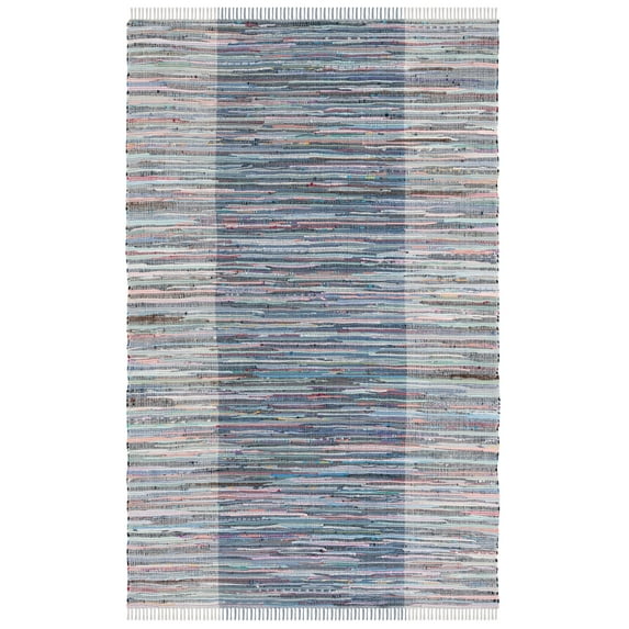 SAFAVIEH Rag Romeo Striped Fringe Cotton Area Rug, Purple/Blue, 3' x 5'