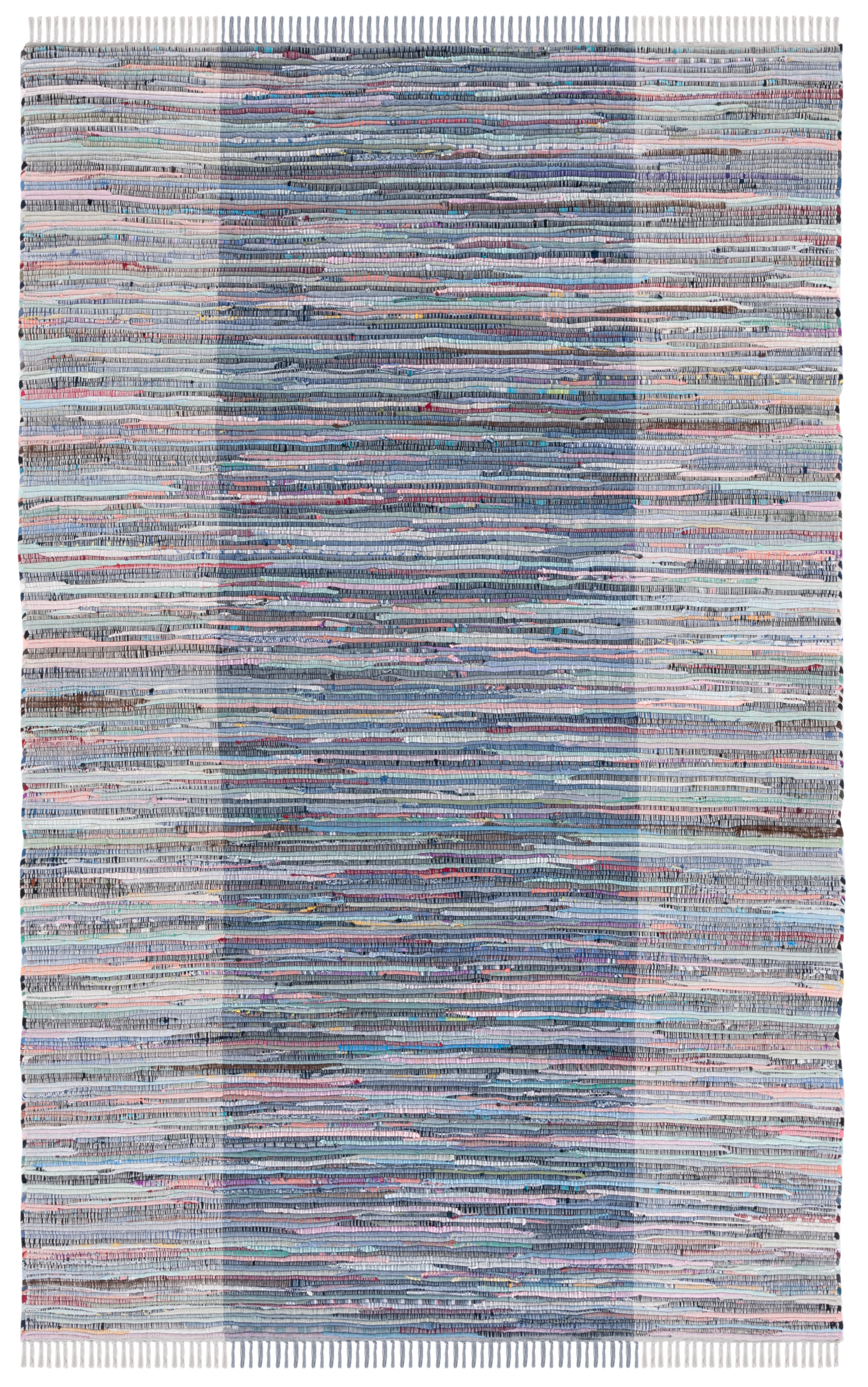 Handwoven Whimsical Purple & Blue Flatweave Rag Rug - 5x8 Feet