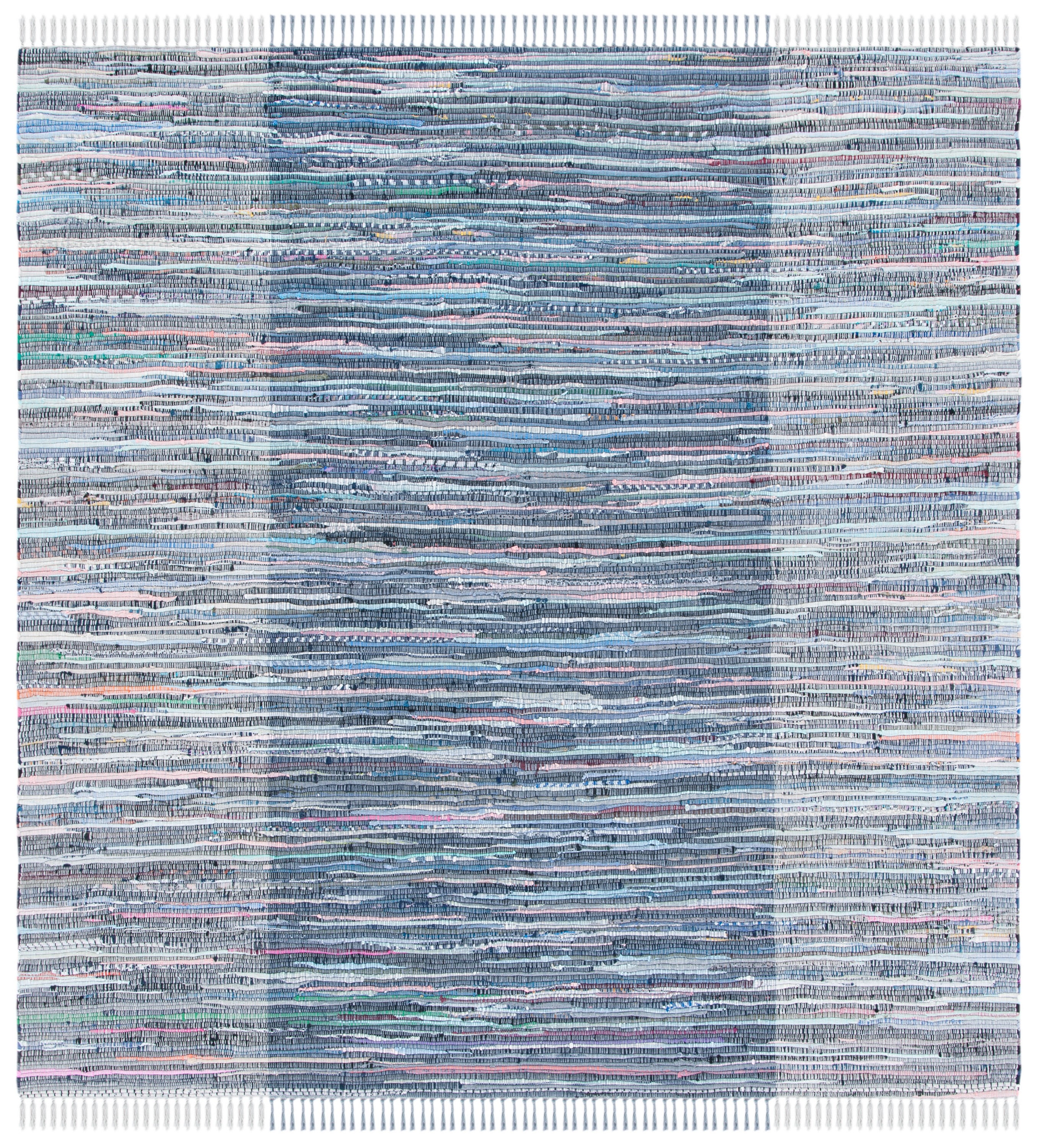 SAFAVIEH Rag Romeo Striped Fringe Cotton Area Rug, Purple/Blue, 6' x 6' Square
