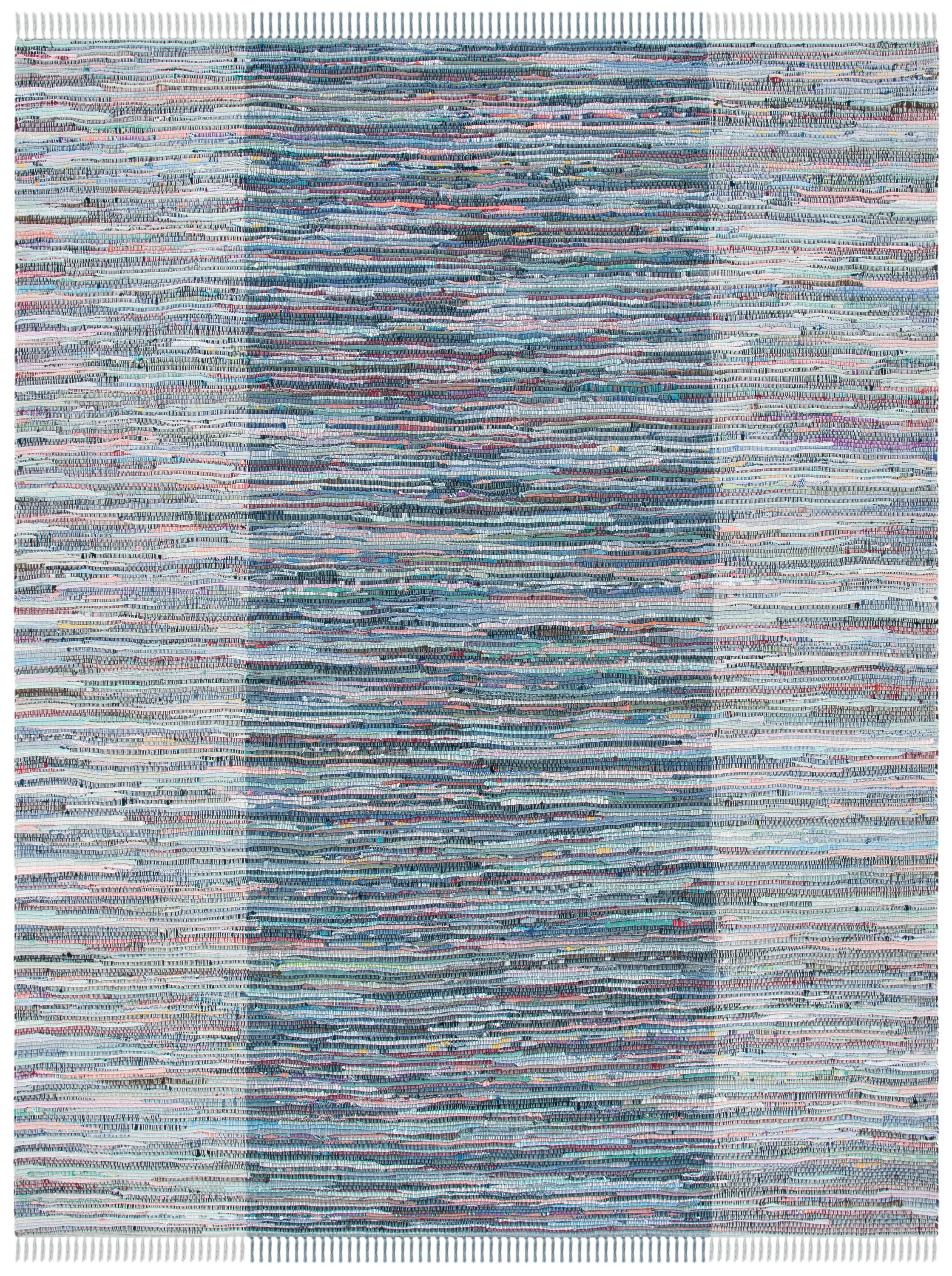 Handmade Flat Woven Purple/Blue Cotton Stripe Rug, 9' x 12'