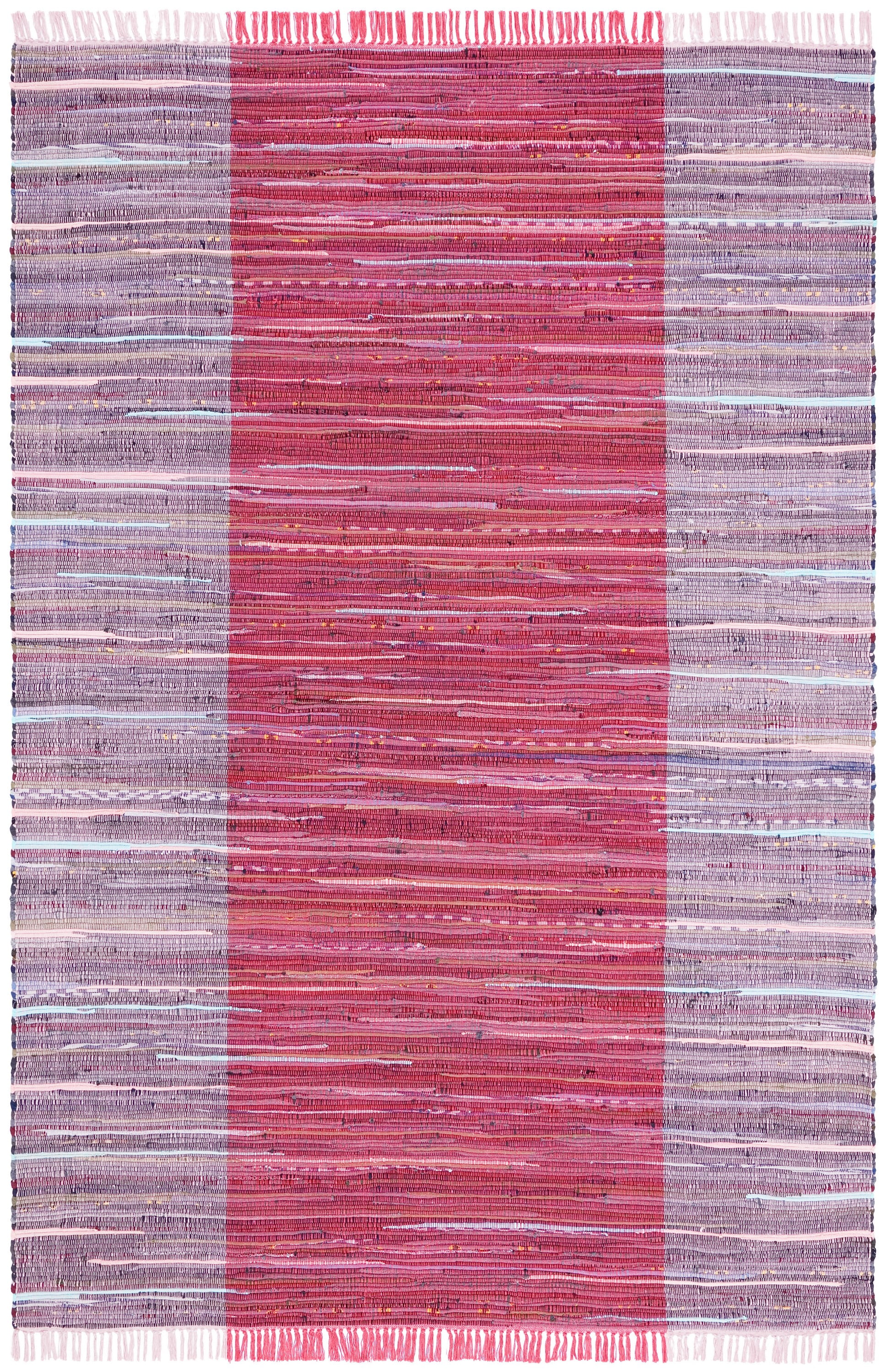 Handwoven Red and Grey Cotton Rectangular Area Rug 5' x 8'