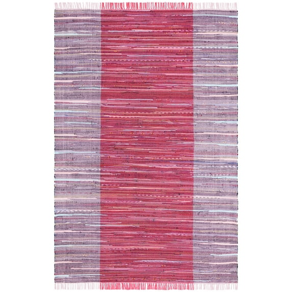 SAFAVIEH Rag Romeo Striped Fringe Cotton Area Rug, Red/Grey, 6' x 9'