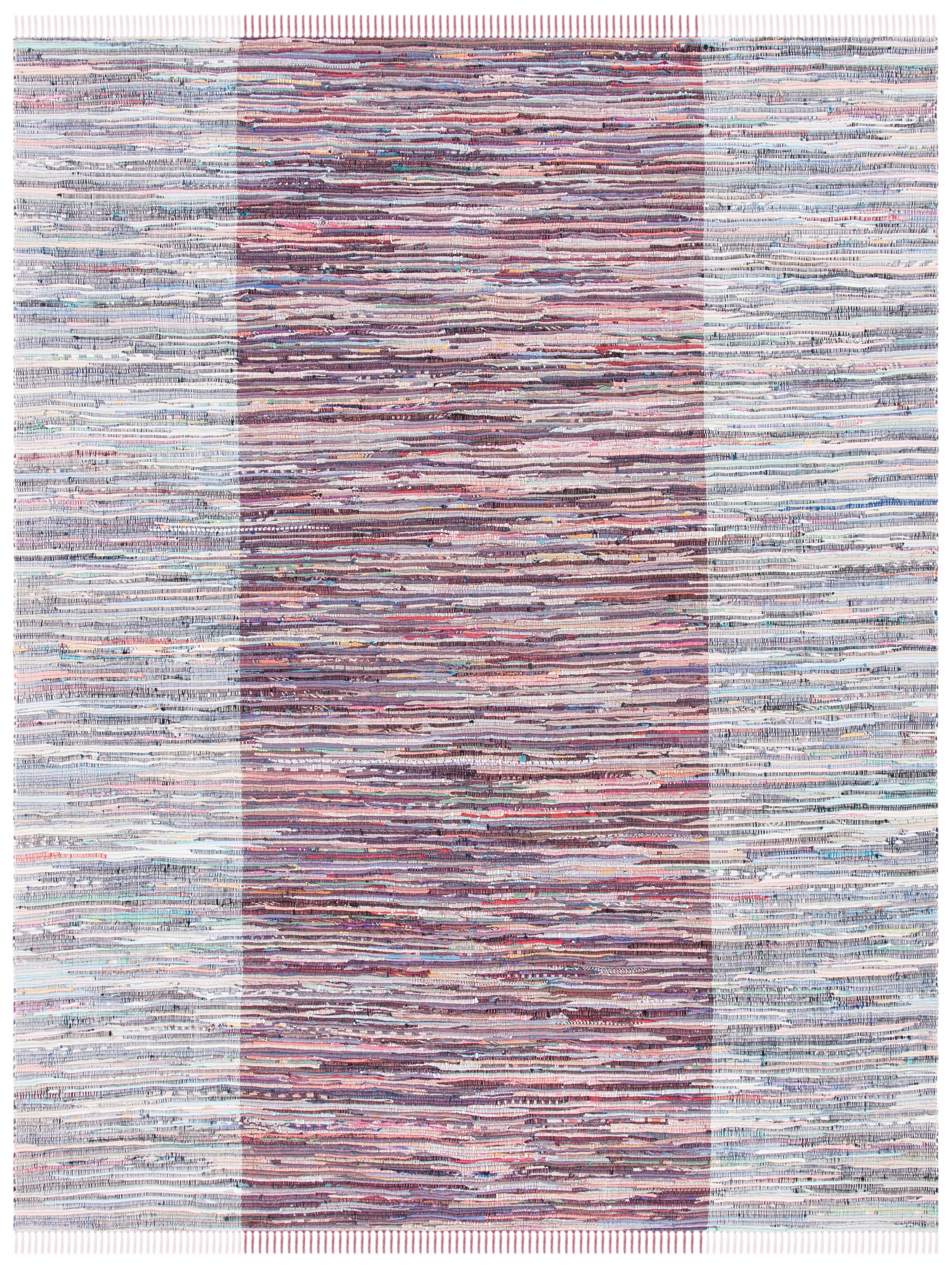 SAFAVIEH Rag Romeo Striped Fringe Cotton Area Rug, Red/Grey, 9' x 12'