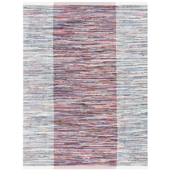 SAFAVIEH Rag Romeo Striped Fringe Cotton Area Rug, Red/Grey, 9' x 12'