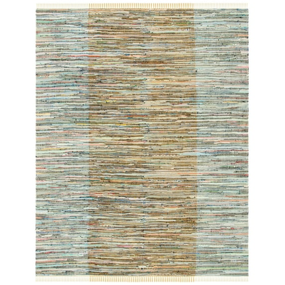 SAFAVIEH Rag Romeo Striped Fringe Cotton Area Rug, Rust/Gold, 2' x 3'