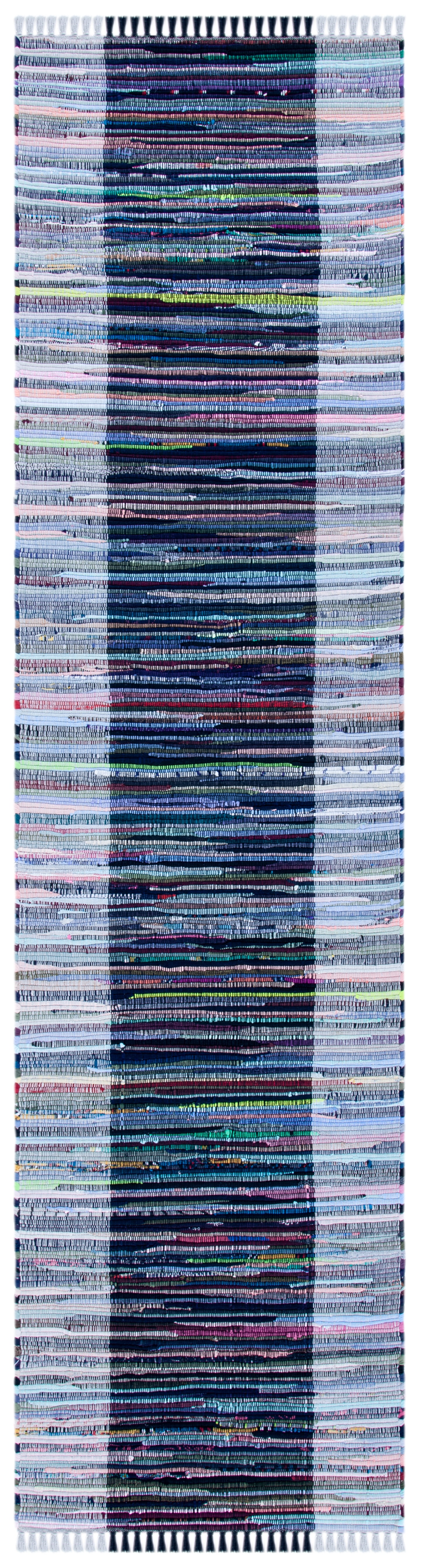 SAFAVIEH Rag Romeo Striped Fringe Cotton Runner Rug, Grey/Black, 2'3