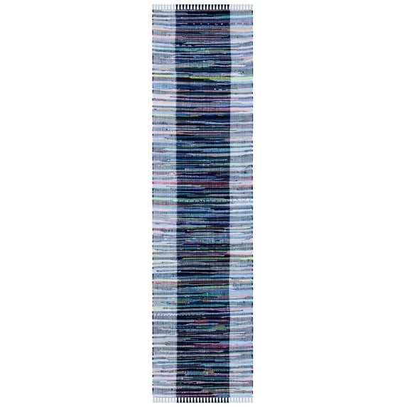 SAFAVIEH Rag Romeo Striped Fringe Cotton Runner Rug, Grey/Black, 2'3" x 9'