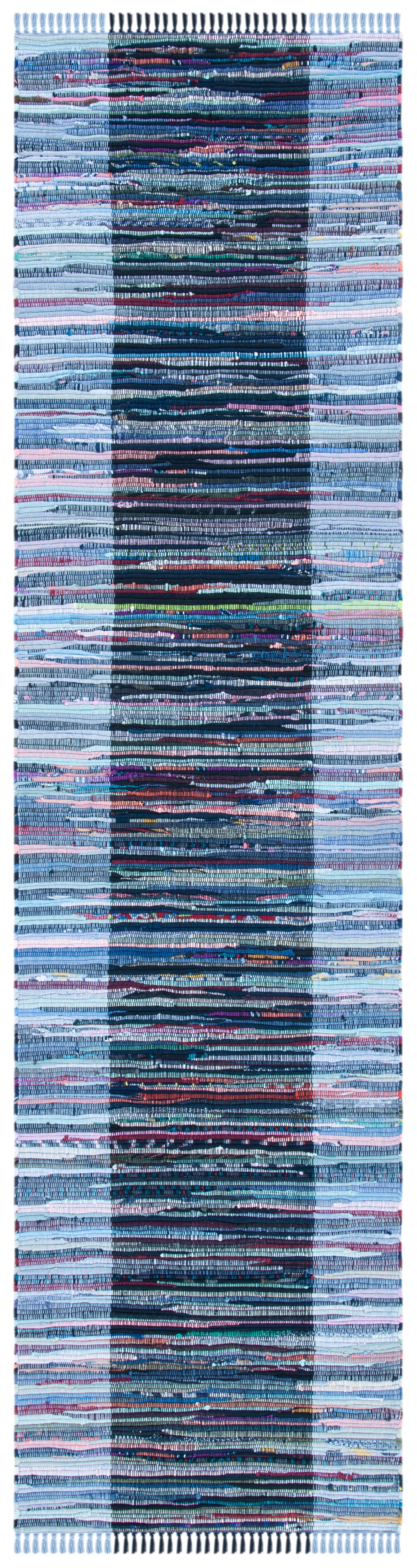 Navy Blue Striped Handwoven Cotton Runner Rug - 27" x 9"