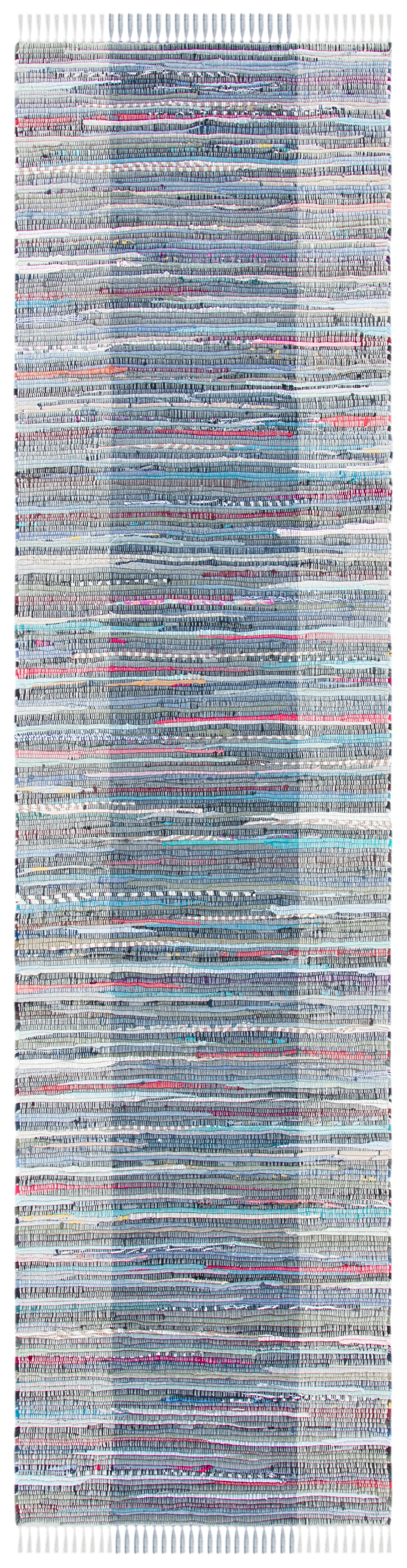 Blue Flat Woven Handmade Rag Rug - 2'-3" x 9'