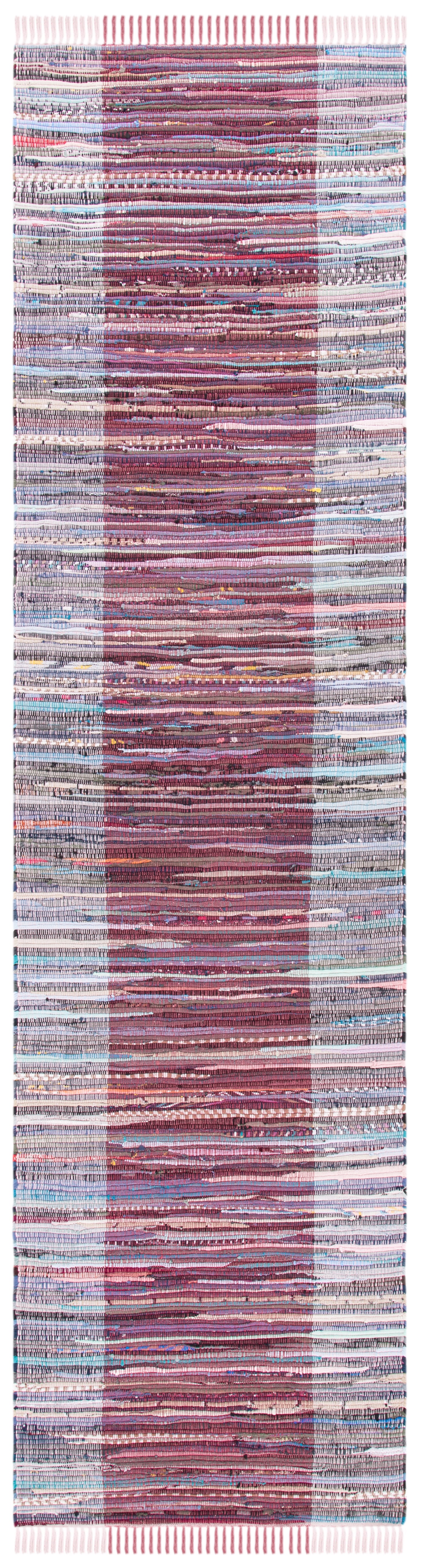 SAFAVIEH Rag Romeo Striped Fringe Cotton Runner Rug, Red/Grey, 2'3