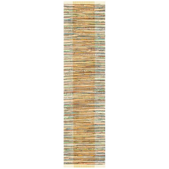 SAFAVIEH Rag Romeo Striped Fringe Cotton Runner Rug, Rust/Gold, 2'3" x 9'