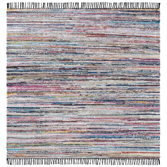 SAFAVIEH Rag Rug Lacework Distressed Area Rug, Black/Pink, 6' x 6' Square