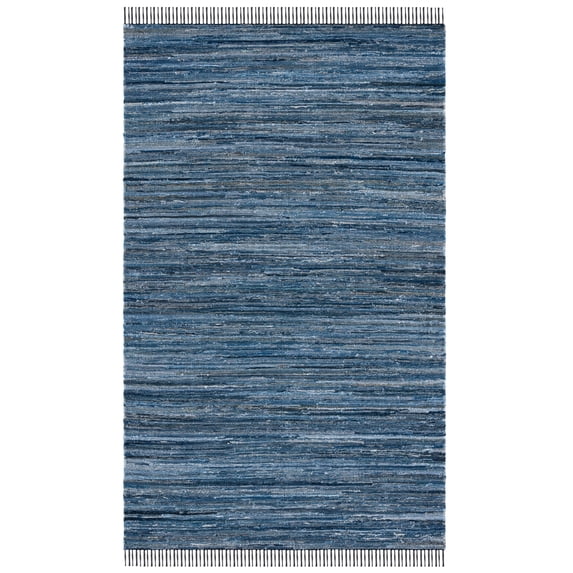 SAFAVIEH Rag Rug Lacework Distressed Area Rug, Blue/Black, 6' x 9'