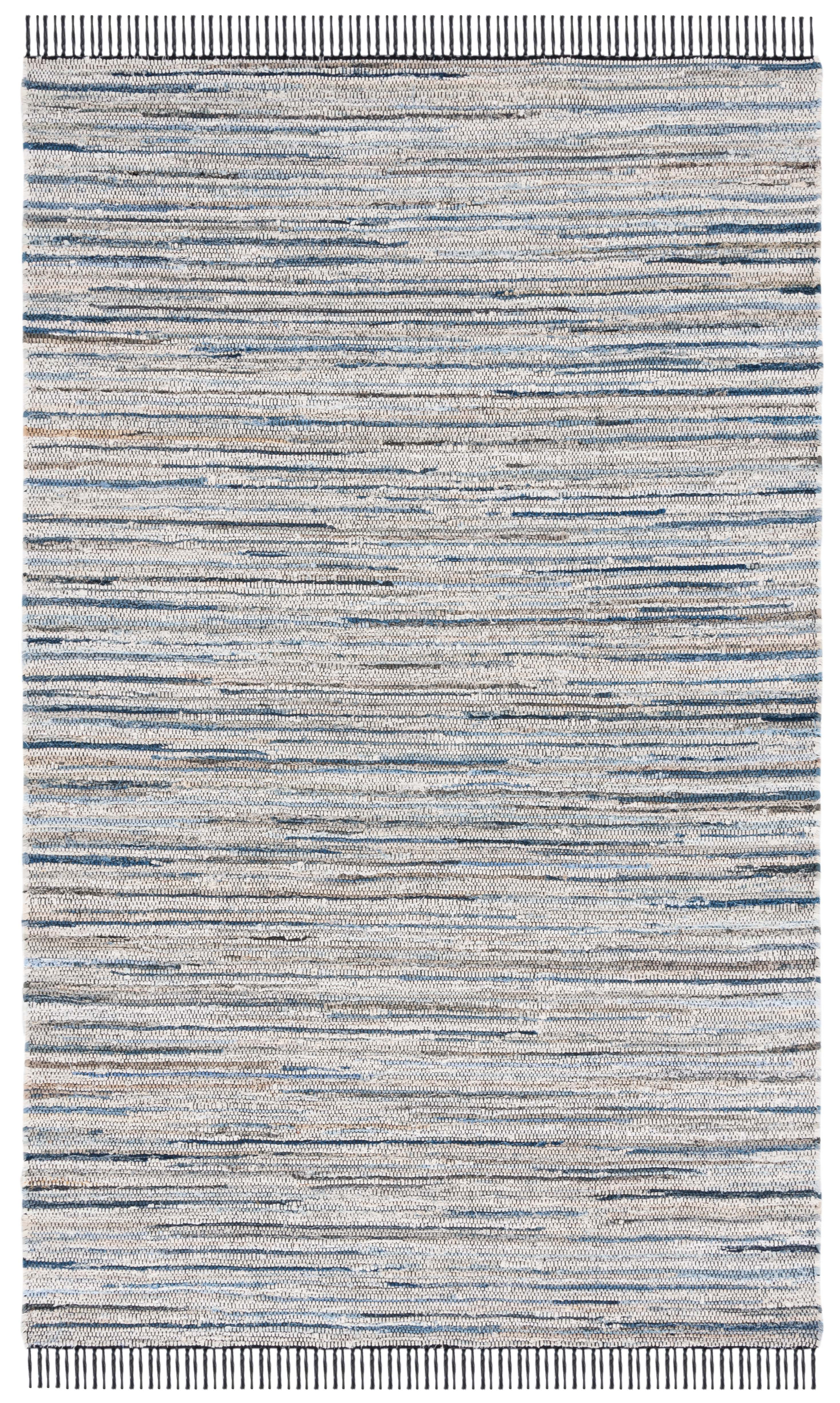 SAFAVIEH Rag Rug Lacework Distressed Area Rug, Light Blue/Black, 5' x 8'
