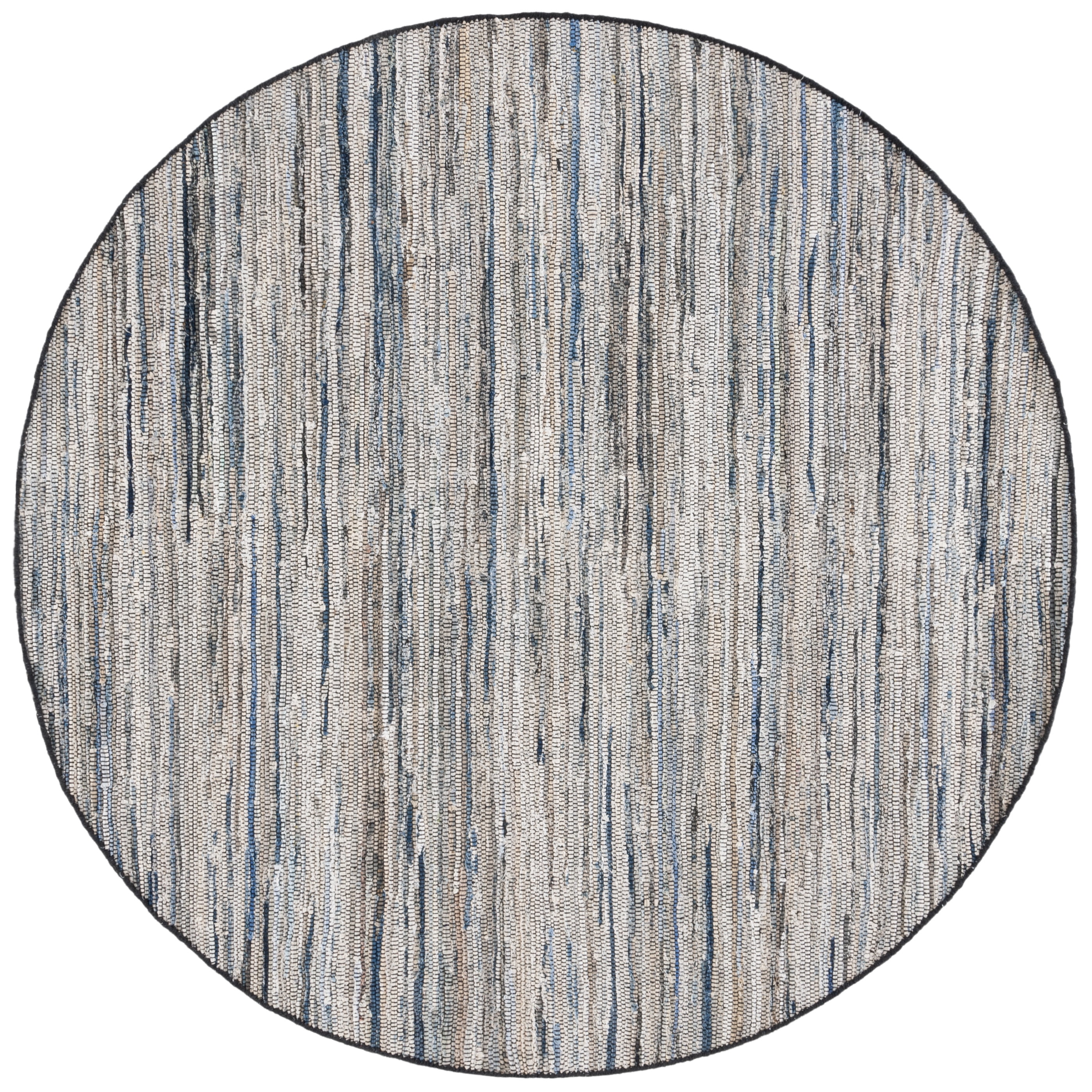 SAFAVIEH Rag Rug LACEWORK Distressed Area Rug, Light Blue/Black, 6' x 6' Round