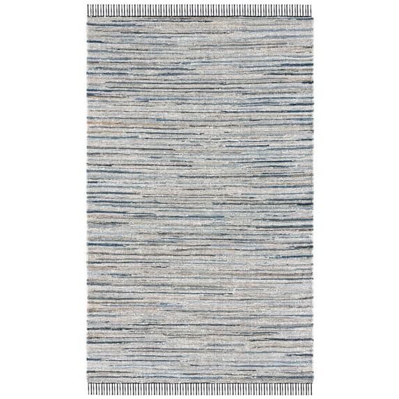 SAFAVIEH Rag Rug Lacework Distressed Area Rug, Light Blue/Black, 6' x 9'
