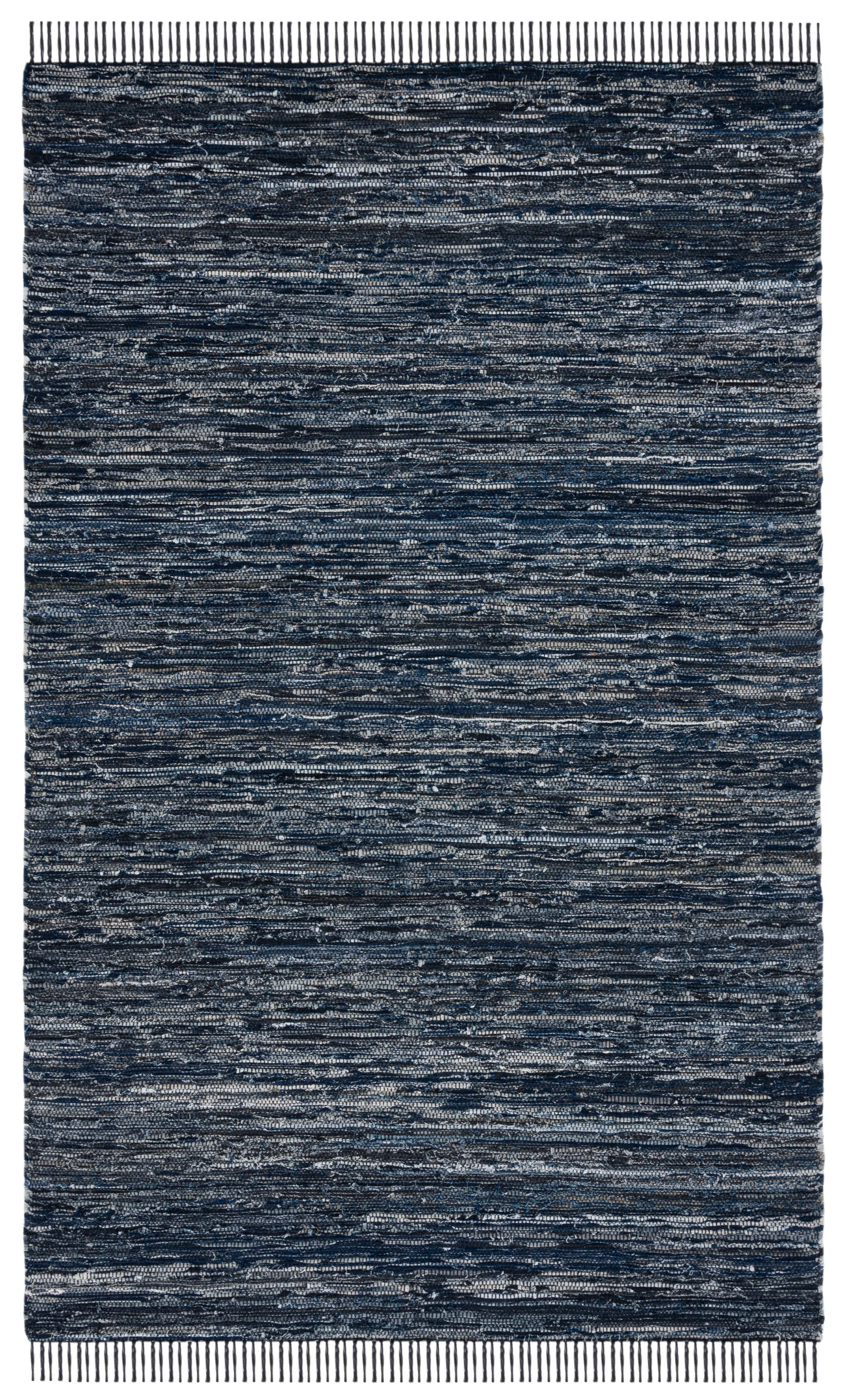SAFAVIEH Rag Rug Lacework Distressed Area Rug, Navy/Black, 5' x 8'