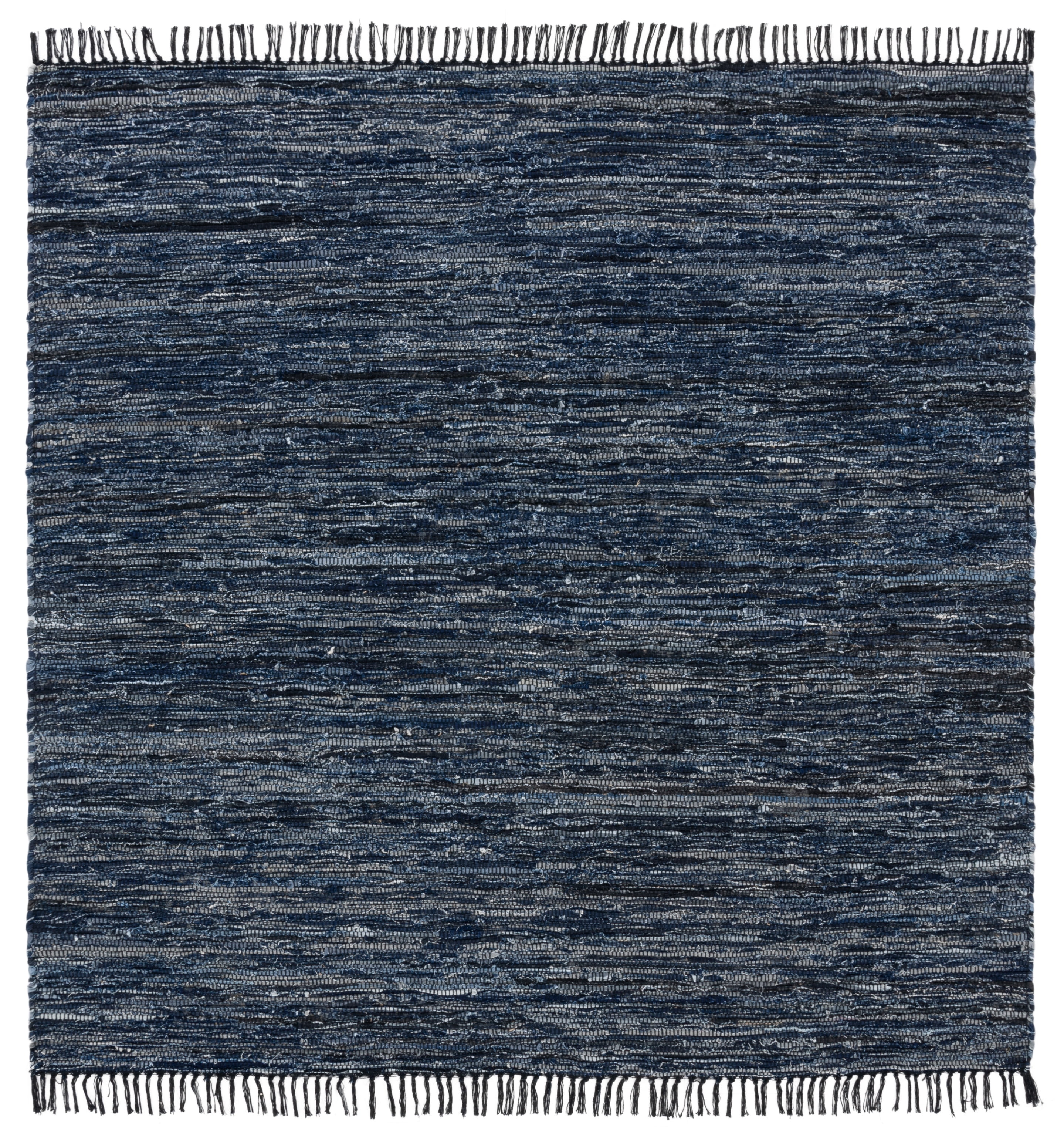 SAFAVIEH Rag Rug LACEWORK Distressed Area Rug, Navy/Black, 6' x 6' Square